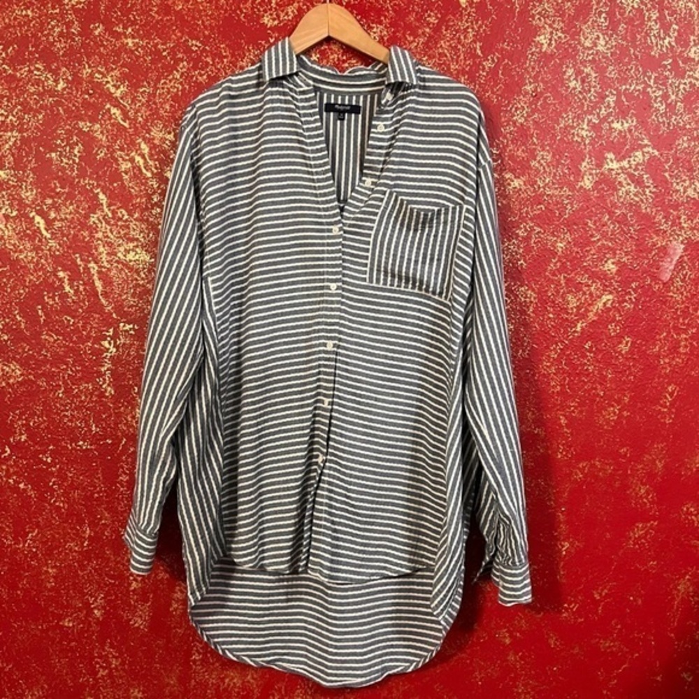 MADEWELL Blue White Stripes Top Blouse Shirt Over Sized Tunic M